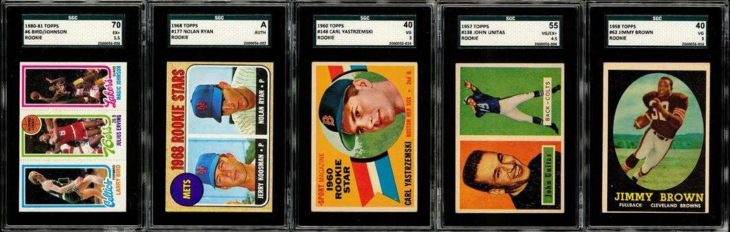 1957-1980/81 Topps Multi-Sports Hall of Famers Rookie Cards SGC-Graded Collection (5 Different)